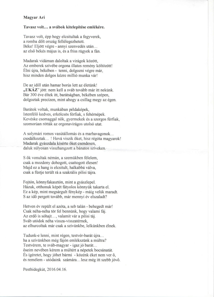 Magyar Ari verse a kitelepítés emlékére (2)